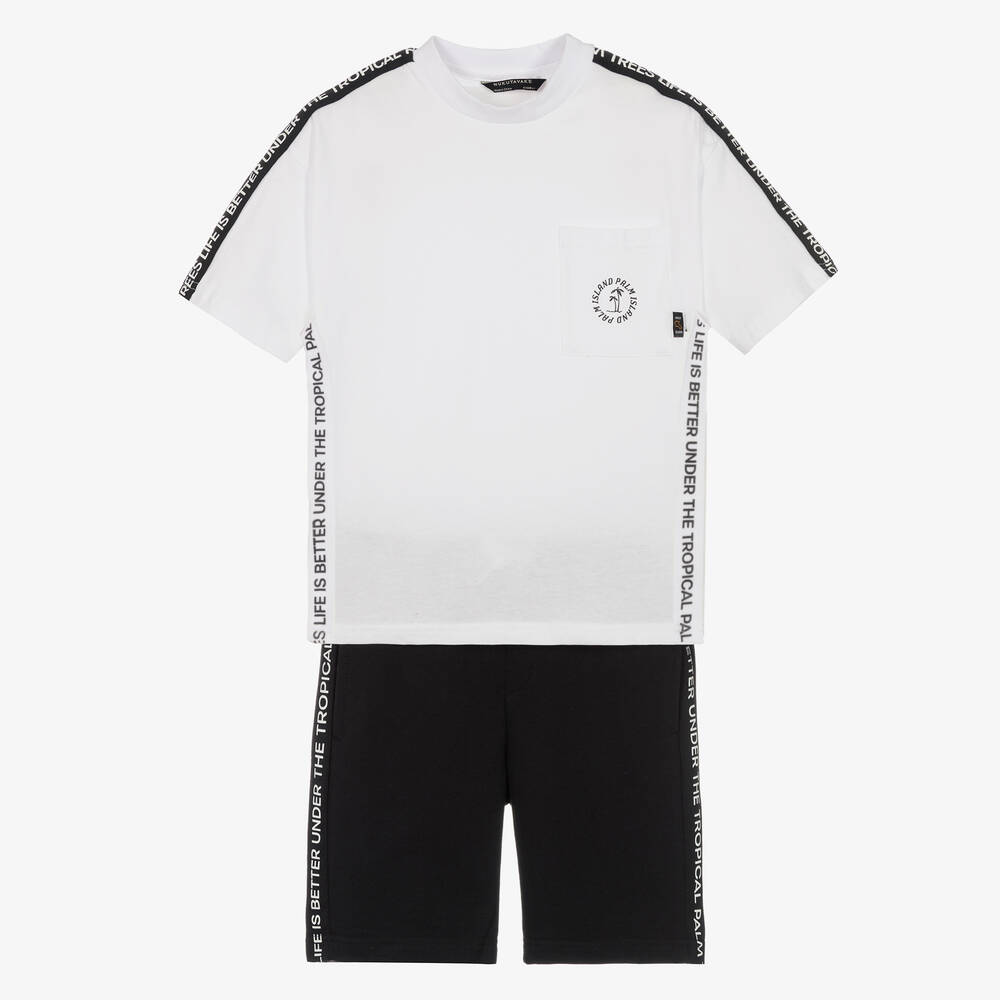 Mayoral Nukutavake - Boys White & Black Cotton Shorts Set | Childrensalon