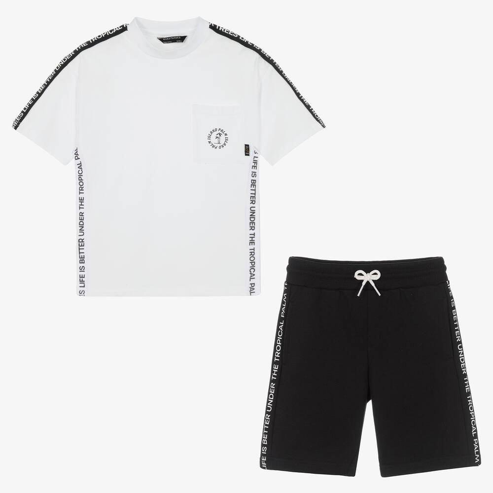 Mayoral Нукутаваке-Белая футболка и черные шорты из хлопка | Childrensalon Outlet