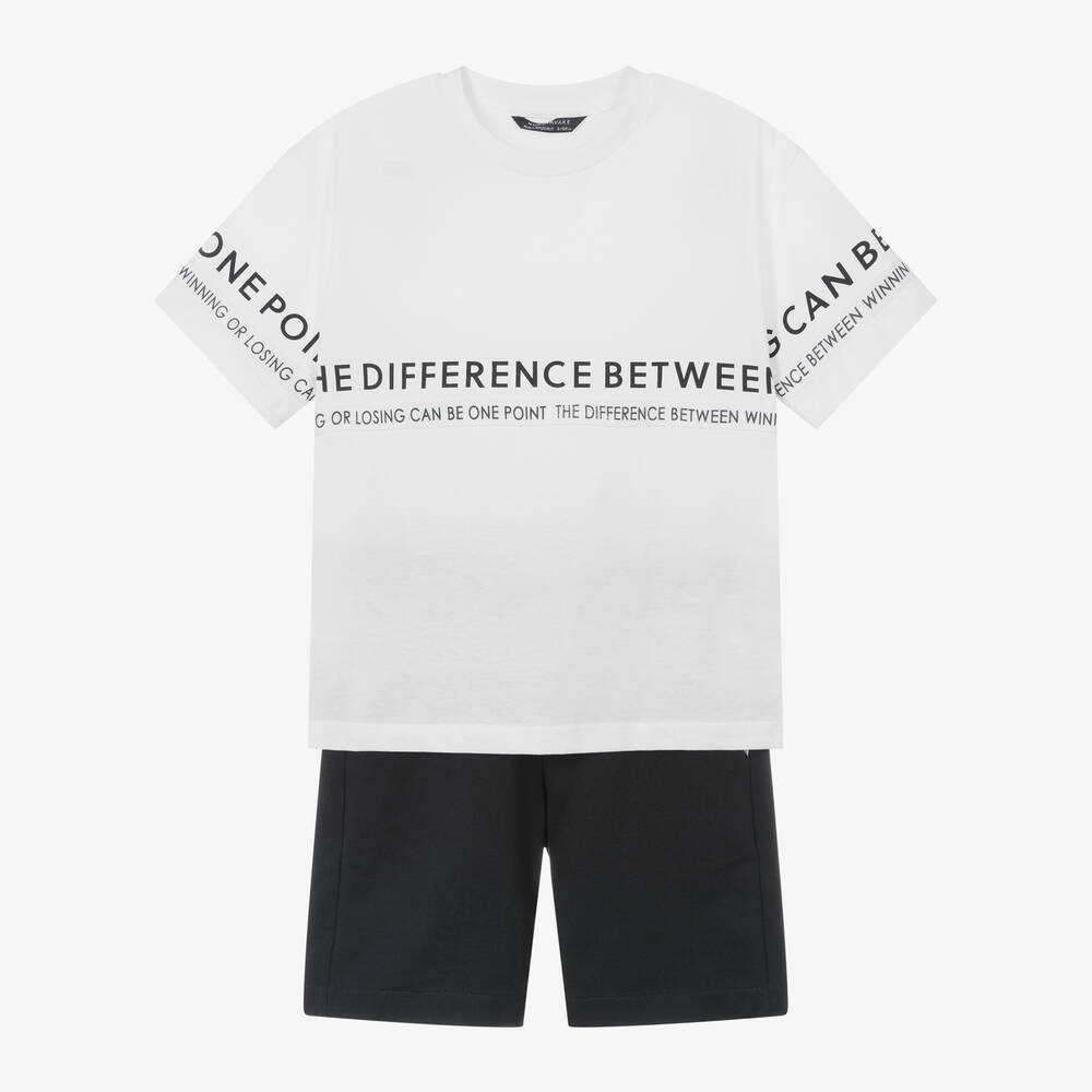 Mayoral Nukutavake-Boys White & Black Cotton Shorts Set | Childrensalon Outlet