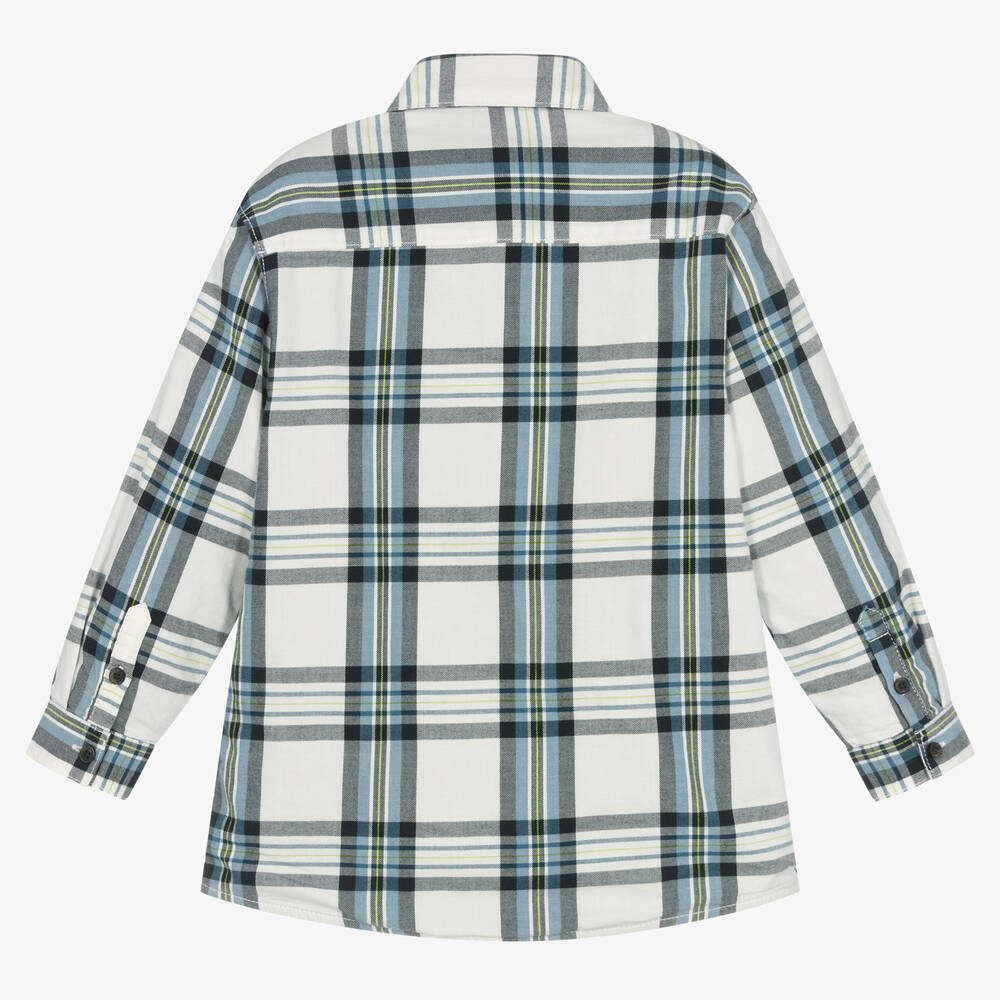Mayoral-Boys White & Blue Checked Cotton Shirt | Childrensalon Outlet
