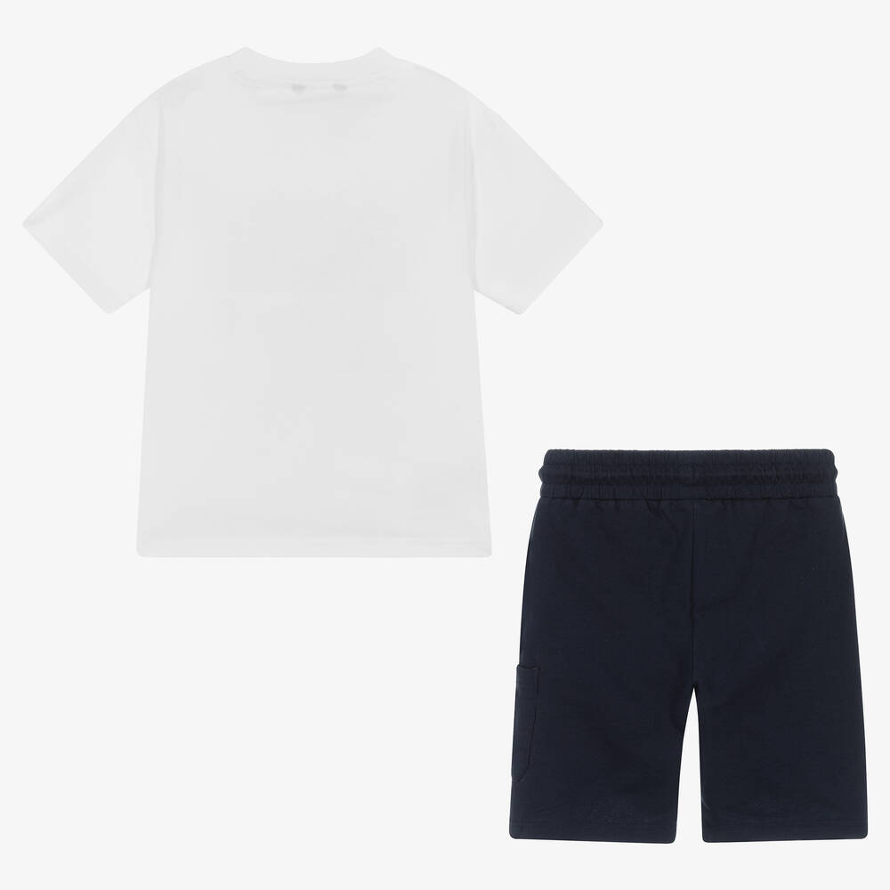 Mayoral-Boys White & Blue Cotton Shorts Set | Childrensalon Outlet