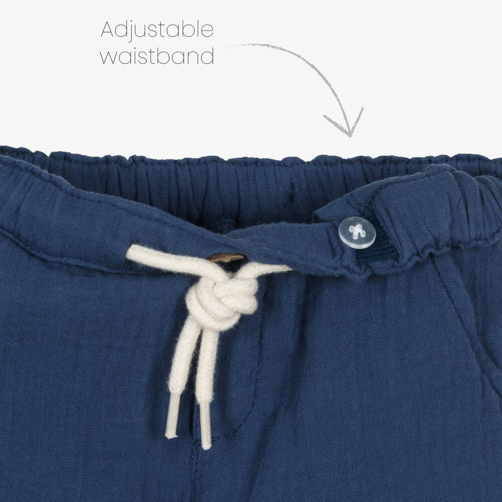 Mayoral-Boys White & Blue Cotton Trouser Set | Childrensalon Outlet