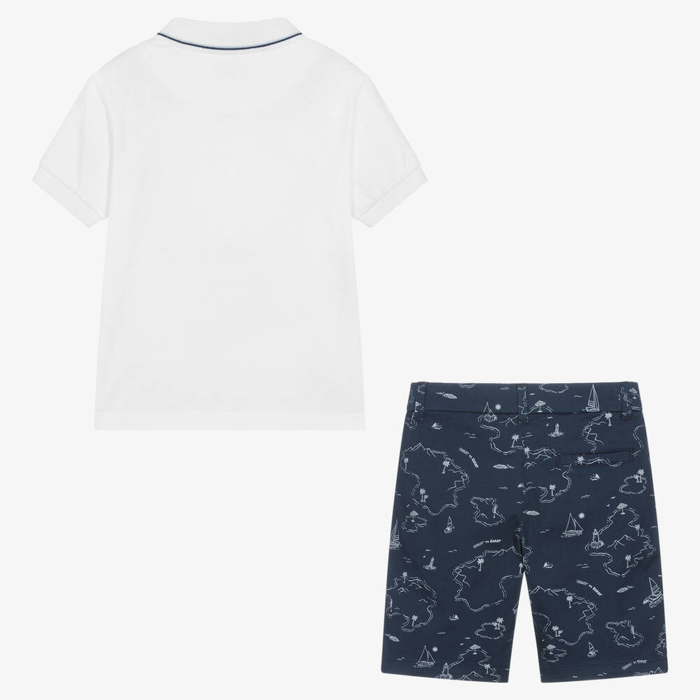 مايورال-طقم شورت قطن لون أبيض وأزرق للأولاد | Childrensalon Outlet
