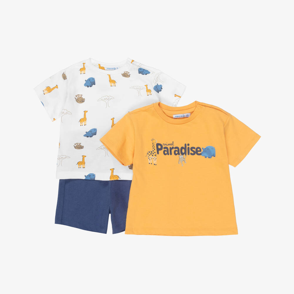 Mayoral-Boys White, Blue & Orange Giraffe Set | Childrensalon Outlet