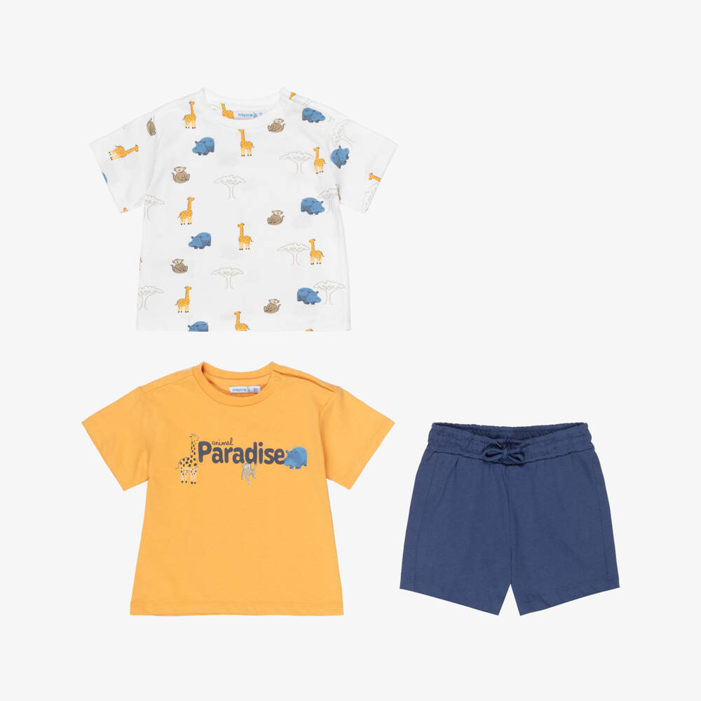 Mayoral-Boys White, Blue & Orange Giraffe Set | Childrensalon Outlet