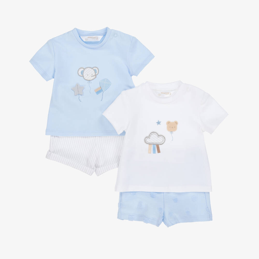 Mayoral Newborn-Boys' White & Blue Shorts Duo | Childrensalon Outlet