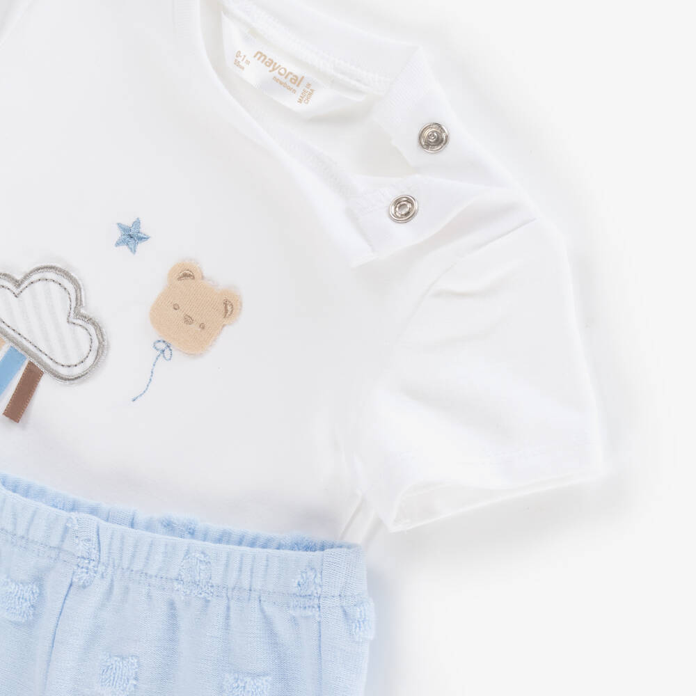 Mayoral Newborn-Boys' White & Blue Shorts Duo | Childrensalon Outlet