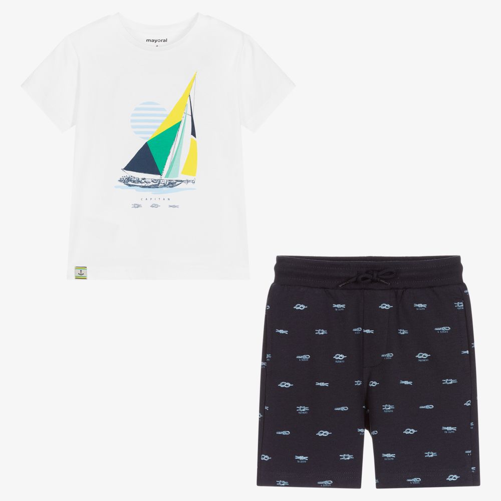 Mayoral-Boys White & Blue Shorts Set | Childrensalon Outlet