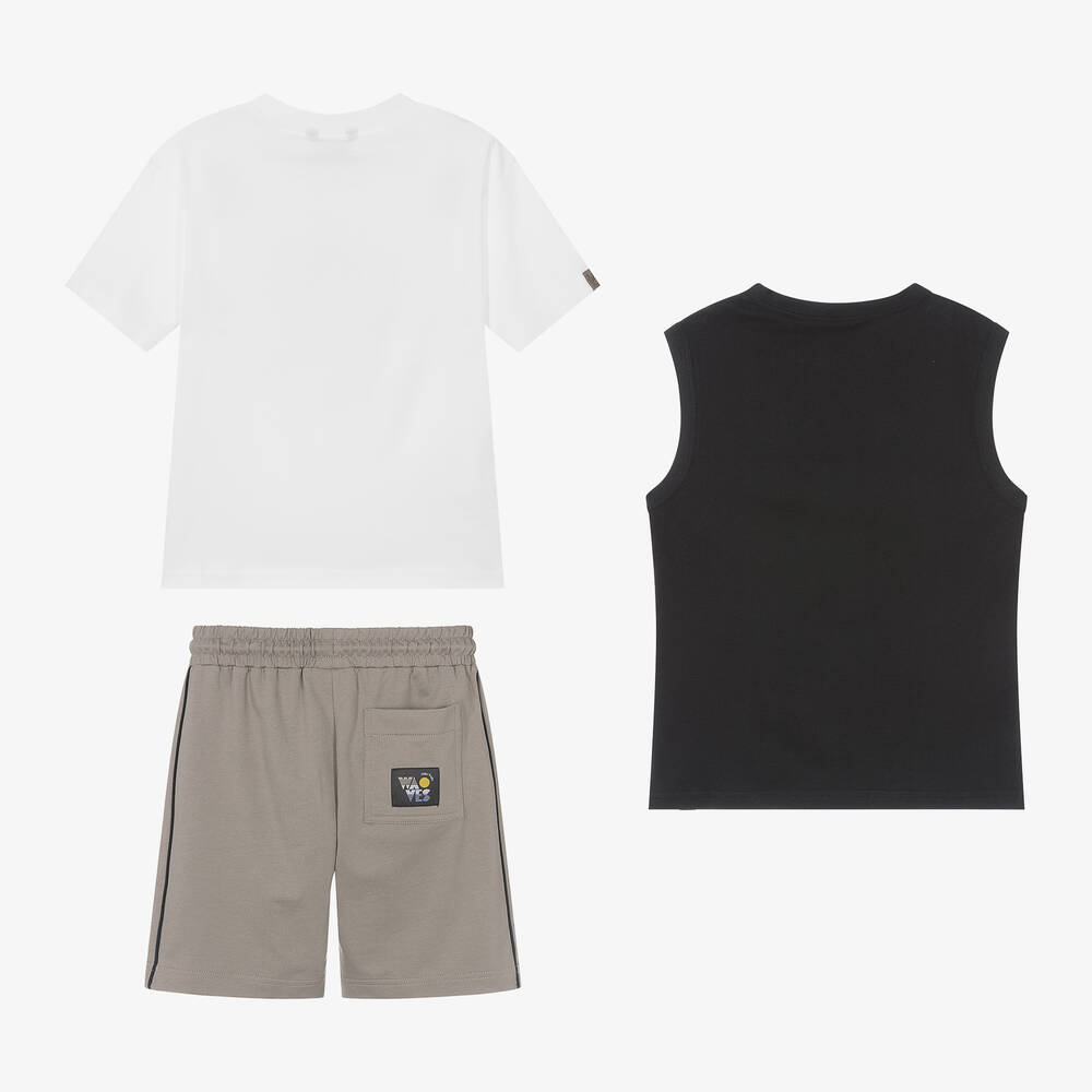 Mayoral Нукутаваке-Boys White & Brown Cotton Shorts Set | Childrensalon Outlet