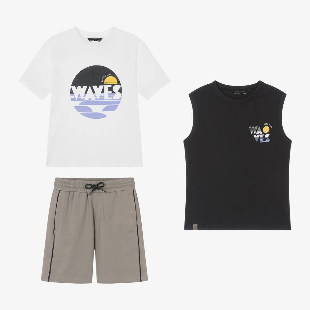 Mayoral Nukutavake-Boys White & Brown Cotton Shorts Set | Childrensalon Outlet
