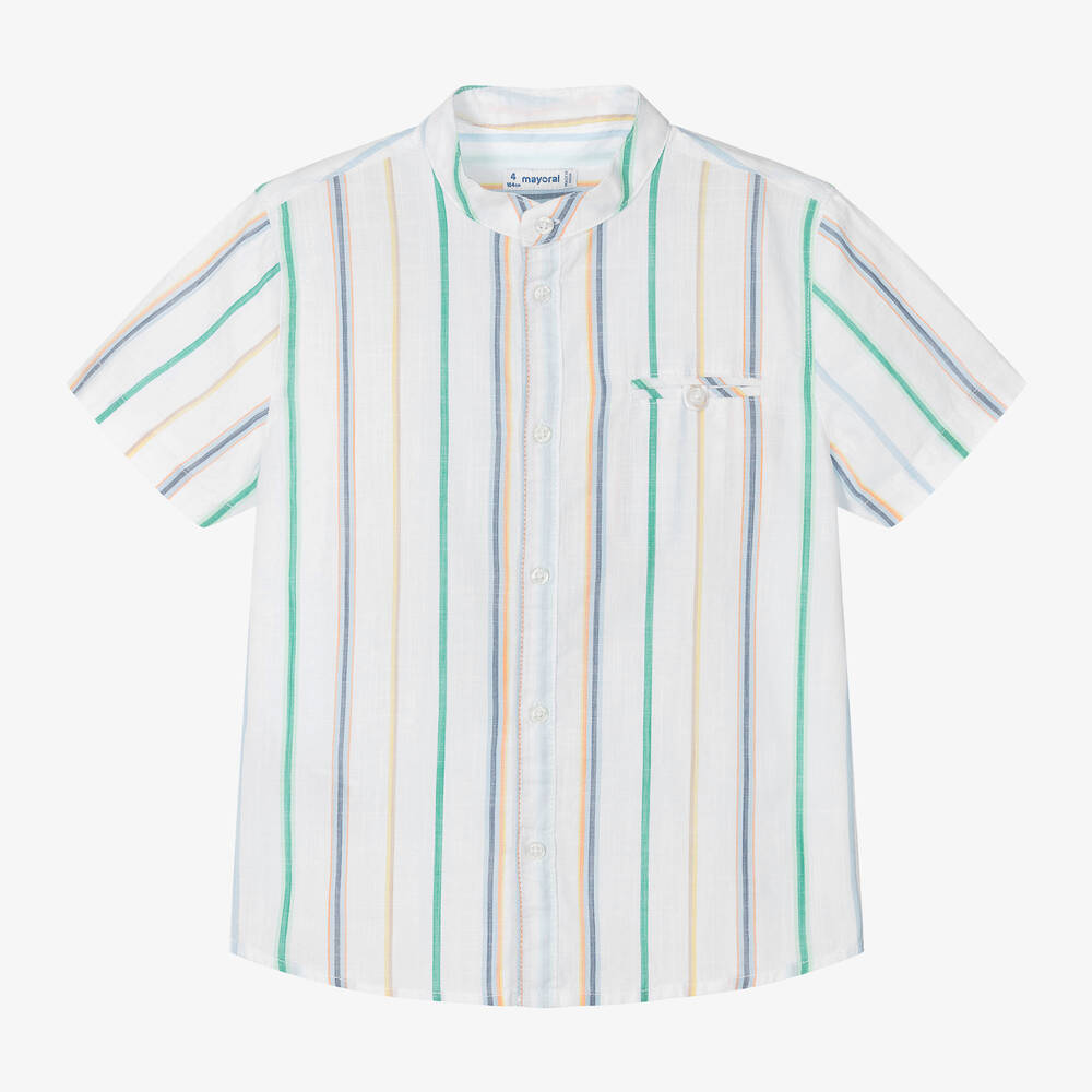 Mayoral-Boys White Collarless Cotton Shirt | Childrensalon Outlet