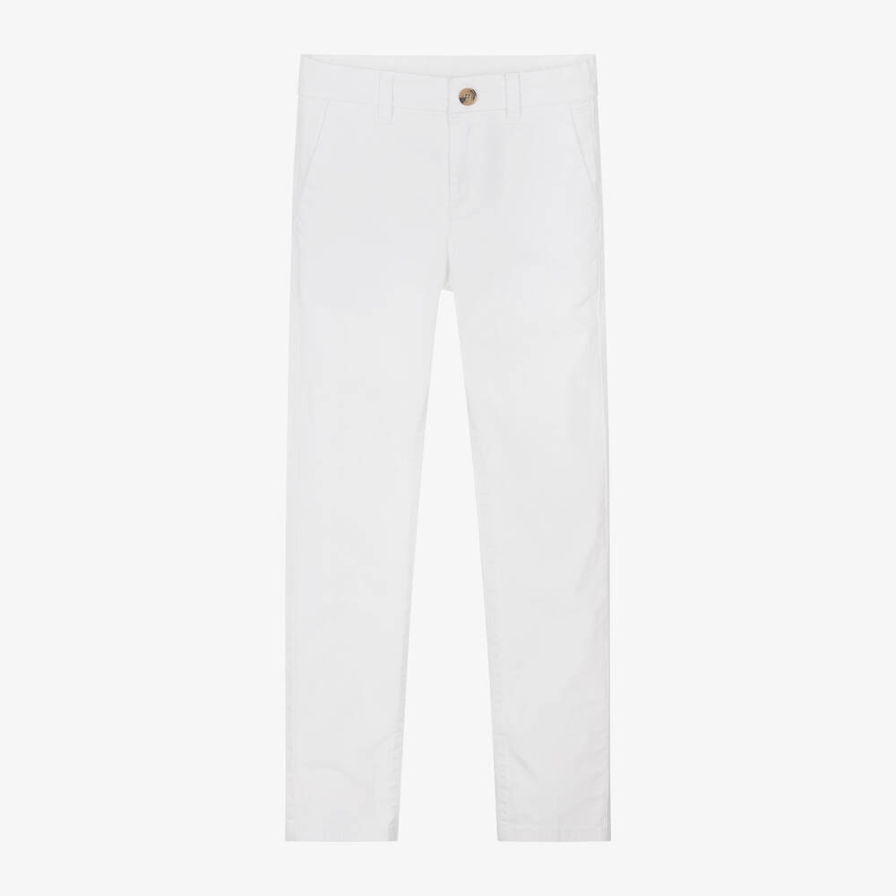 Mayoral Nukutavake-Boys White Cotton Chino Trousers | Childrensalon Outlet