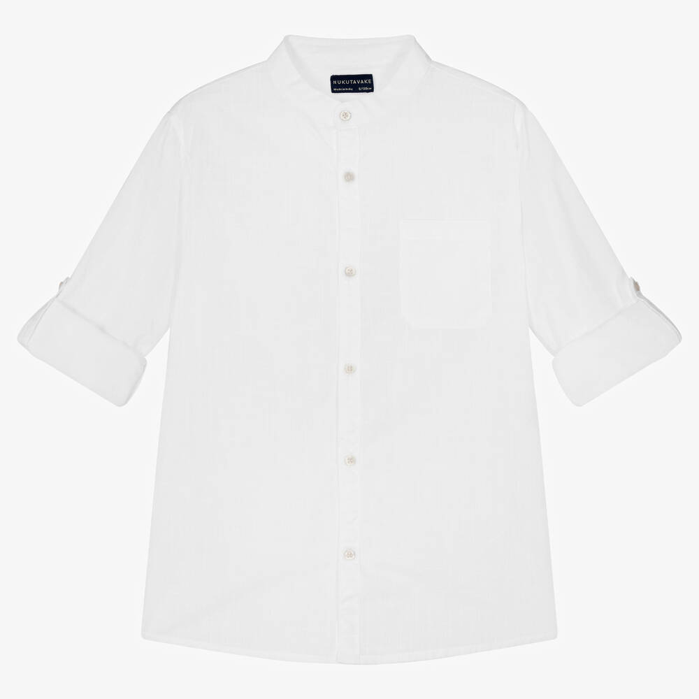 Mayoral Nukutavake - قميص قطن مستدام بوبلين لون أبيض للأولاد | Childrensalon