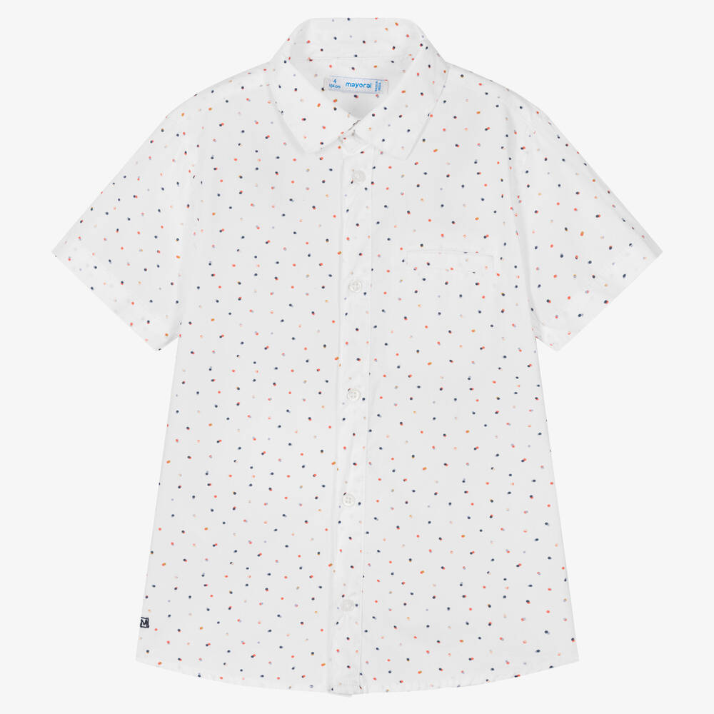 Mayoral - Boys White Cotton Dotted Shirt | Childrensalon