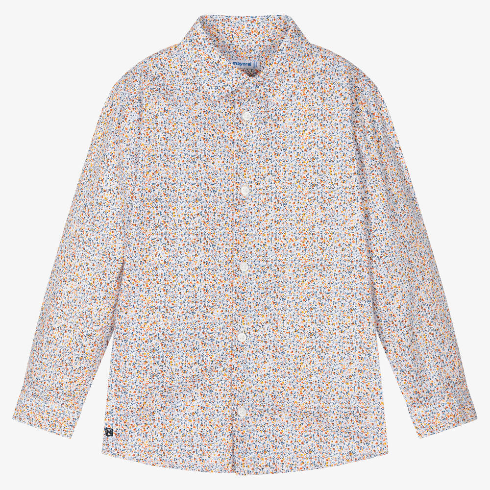 Mayoral - Boys White Cotton Floral Shirt | Childrensalon