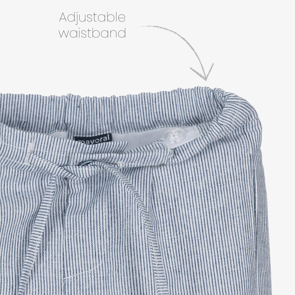 Mayoral-Boys White Cotton & Linen Pinstripe Trouser Set  | Childrensalon Outlet