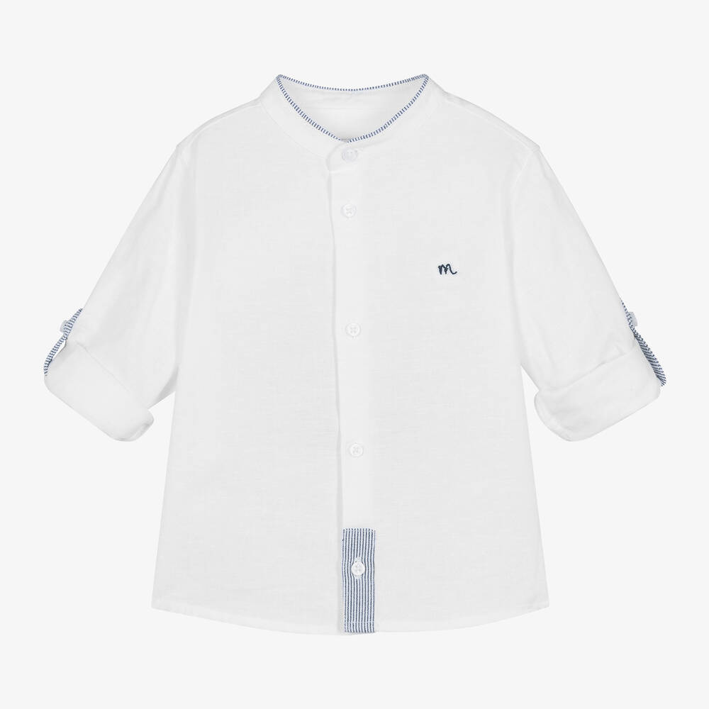 Mayoral-Boys White Cotton & Linen Pinstripe Trouser Set  | Childrensalon Outlet