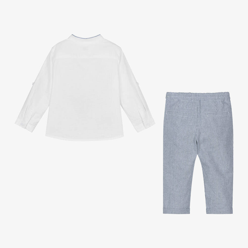 Mayoral-Boys White Cotton & Linen Pinstripe Trouser Set  | Childrensalon Outlet