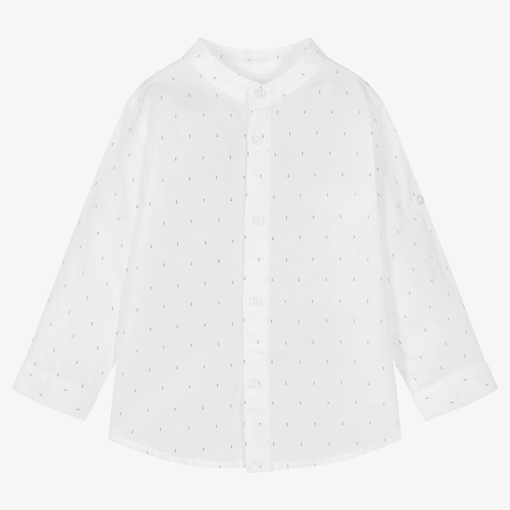 مايورال-قميص أطفال ولادي قطن وكتان لون أبيض | Childrensalon Outlet