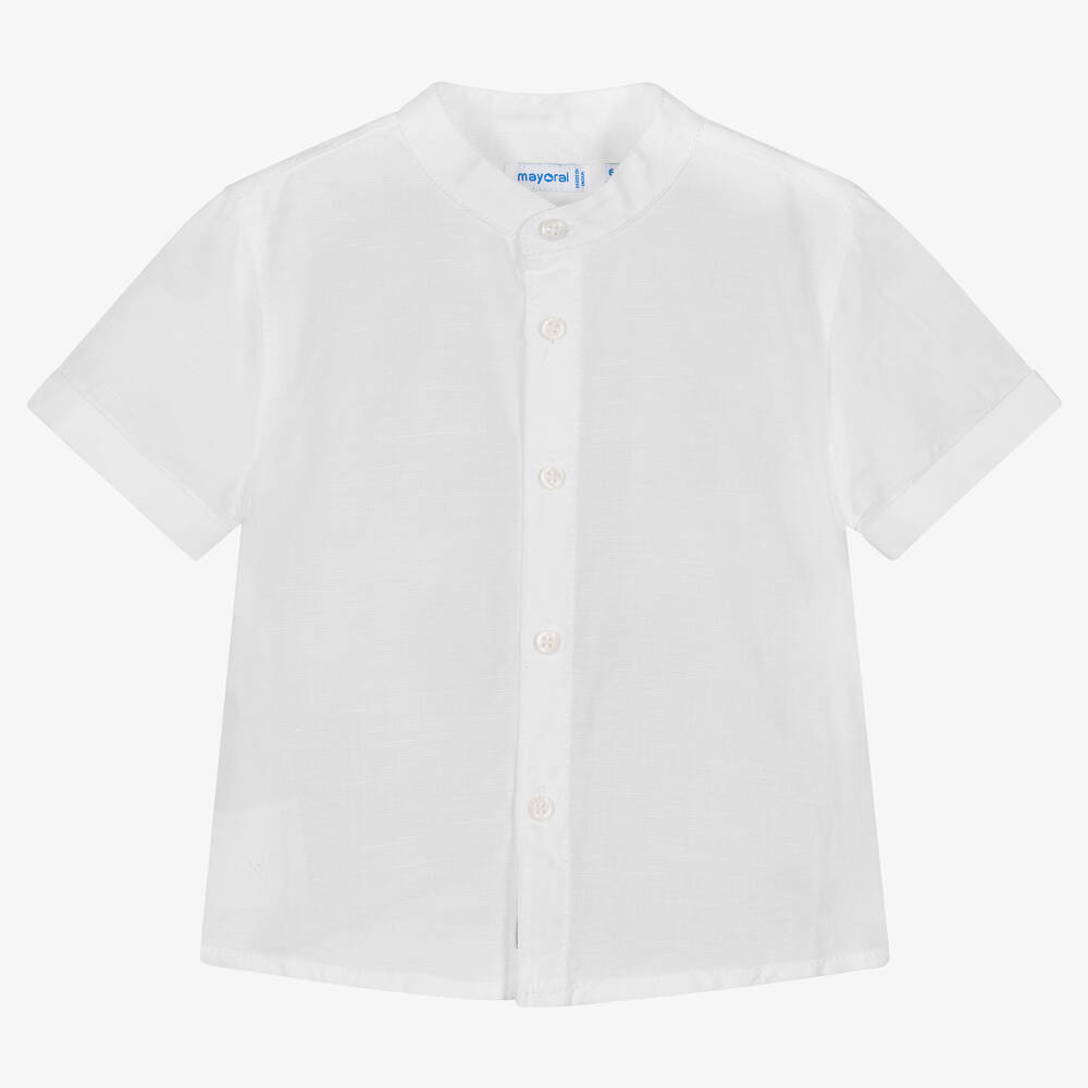 Mayoral - Boys White Cotton & Linen Shirt | Childrensalon