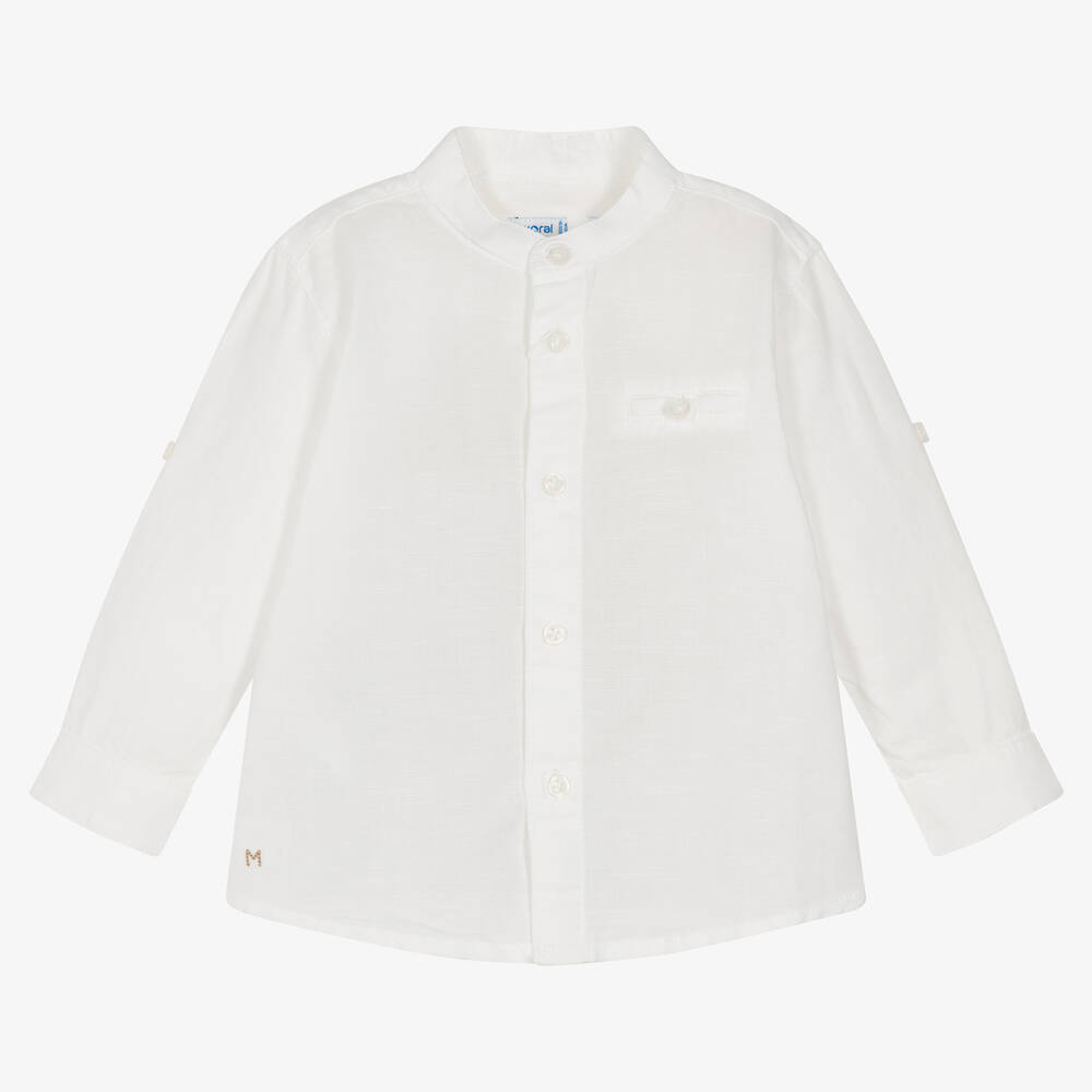 Mayoral - Chemise blanche en coton et lin | Childrensalon