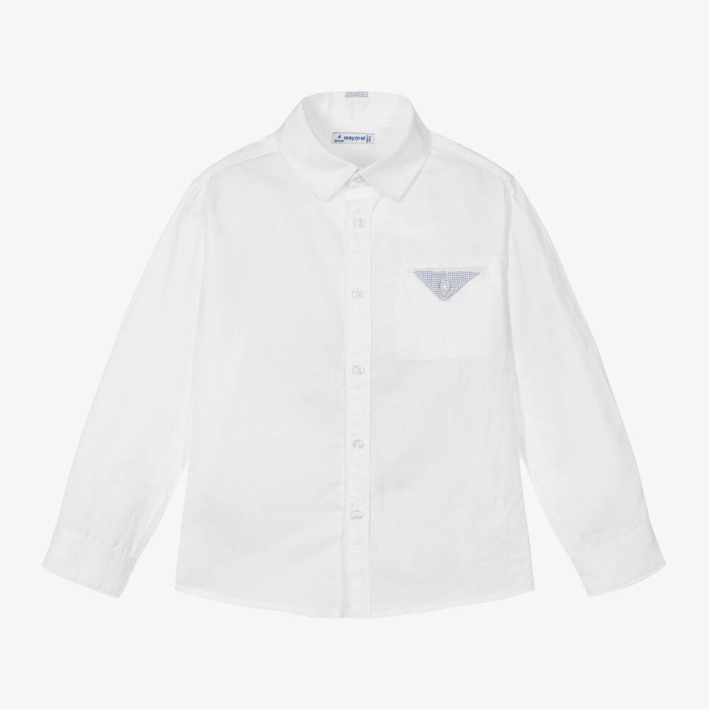 Mayoral-Boys White Cotton & Linen Shirt | Childrensalon Outlet