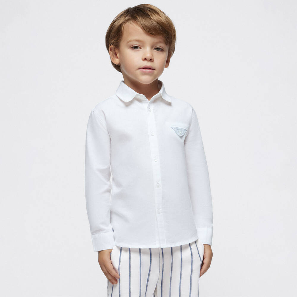 Mayoral-Boys White Cotton & Linen Shirt | Childrensalon Outlet