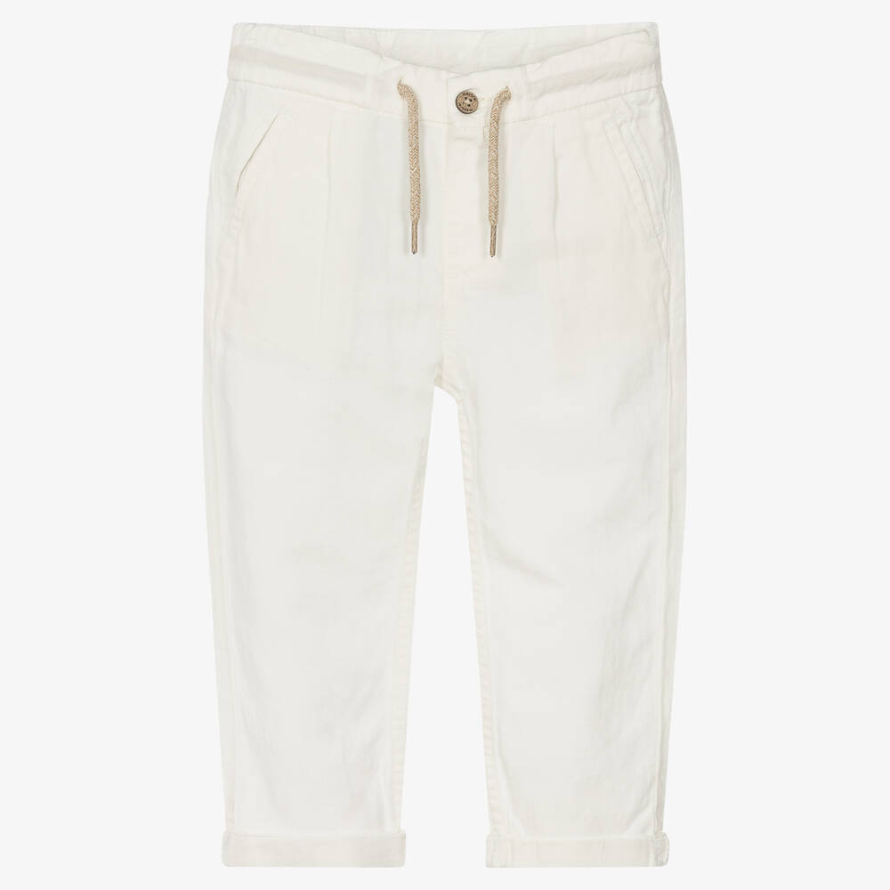 Mayoral - Boys White Cotton & Linen Trousers | Childrensalon