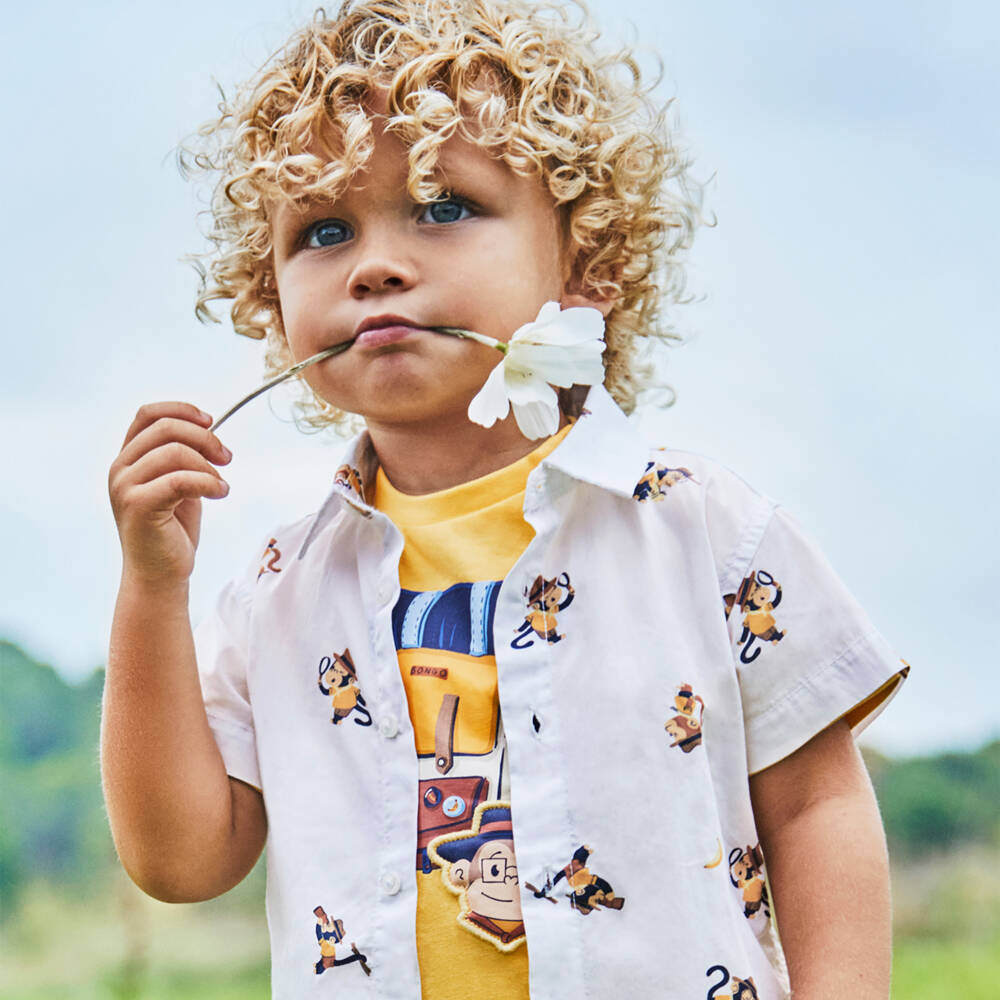 Mayoral-Boys White Cotton Monkey Shirt | Childrensalon Outlet