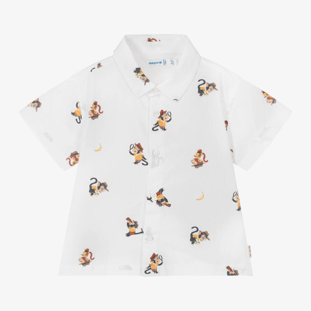 Mayoral-Boys White Cotton Monkey Shirt | Childrensalon Outlet