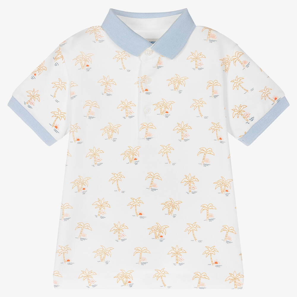 Mayoral - Boys White Cotton Palm Tree Polo Shirt | Childrensalon