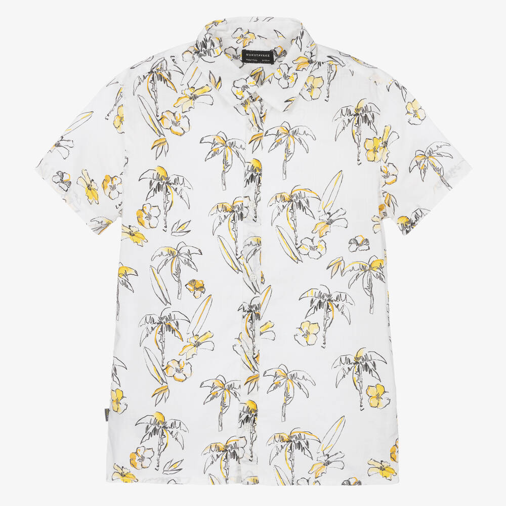 Mayoral Nukutavake-Boys White Cotton Palm Tree Shirt | Childrensalon Outlet