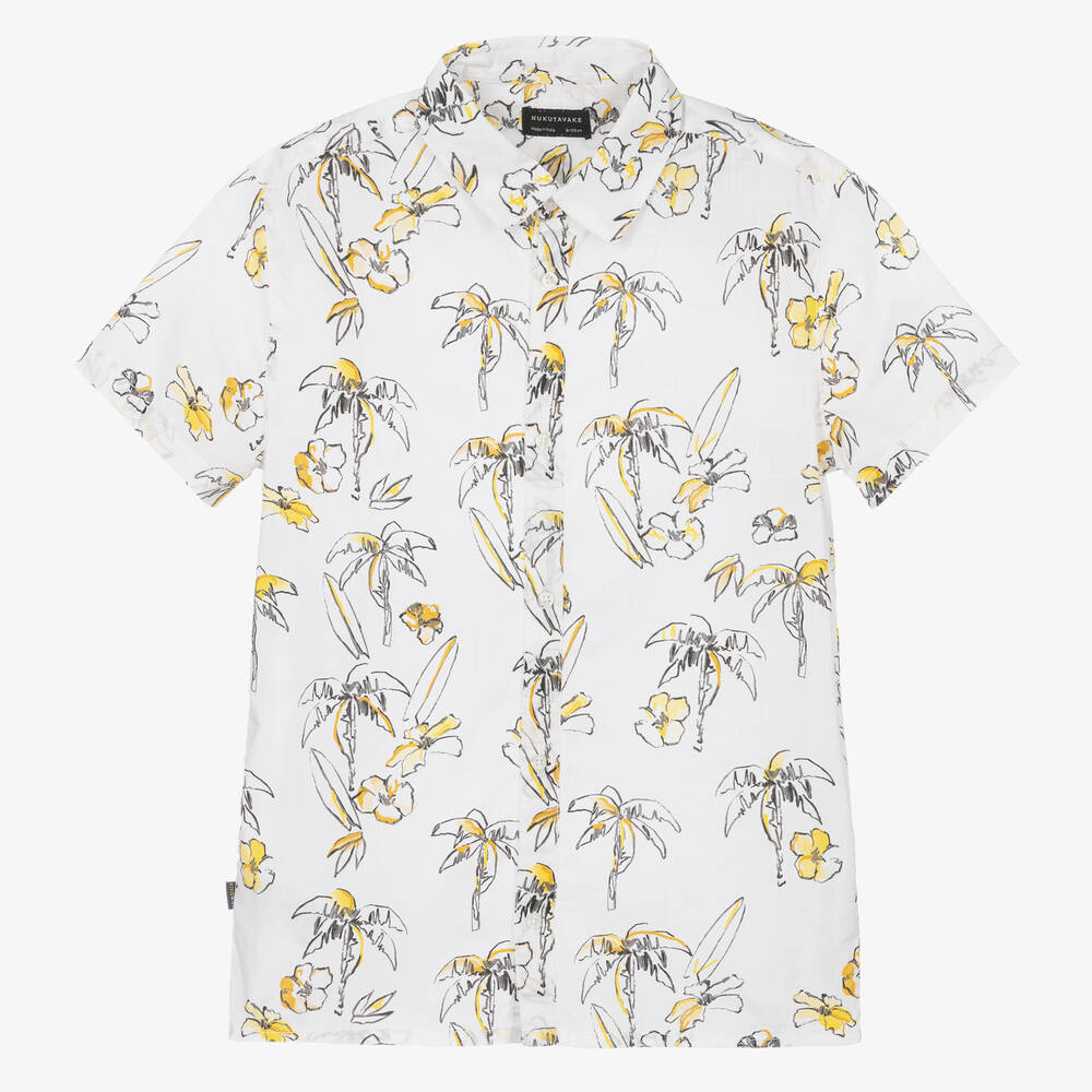 Mayoral Nukutavake - Boys White Cotton Palm Tree Shirt | Childrensalon