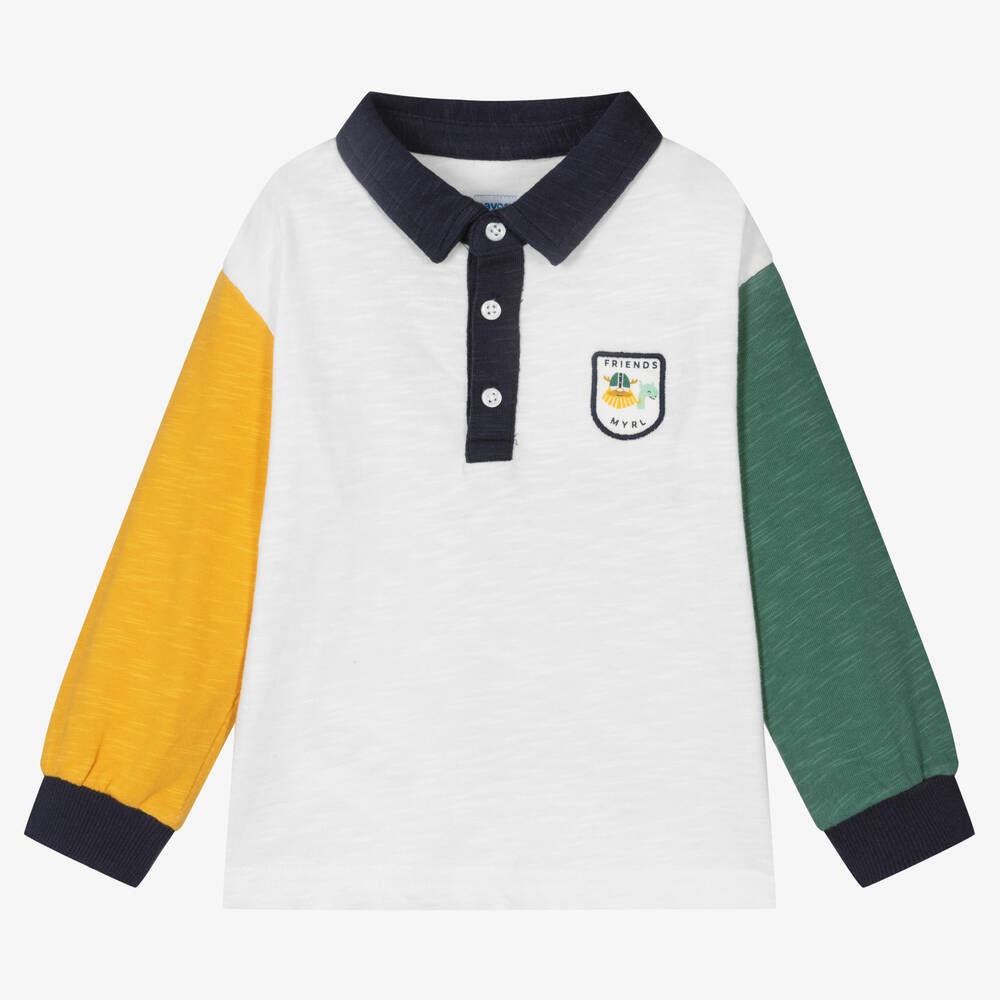 Mayoral - Boys White Cotton Polo Shirt | Childrensalon