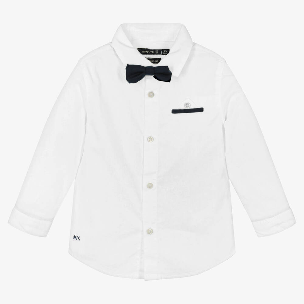 Mayoral - Boys White Cotton Shirt & Bow Tie | Childrensalon