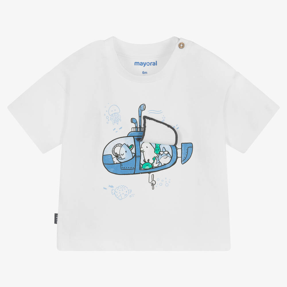 Mayoral-Белая хлопковая футболка для мальчиков | Childrensalon Outlet