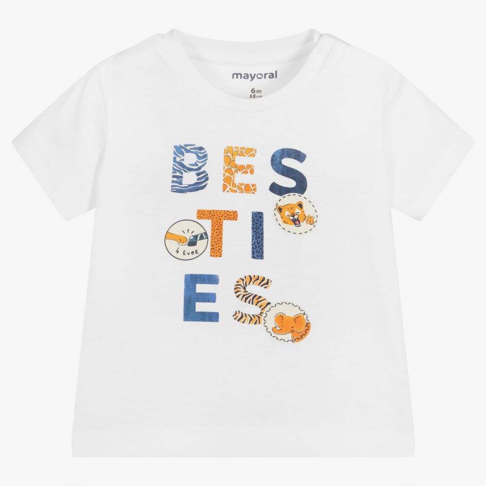Mayoral-Белая хлопковая футболка для мальчиков | Childrensalon Outlet