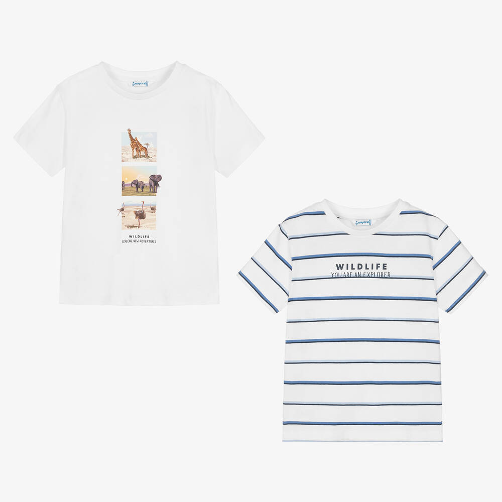 Mayoral - Белые хлопковые футболки (2шт.) | Childrensalon