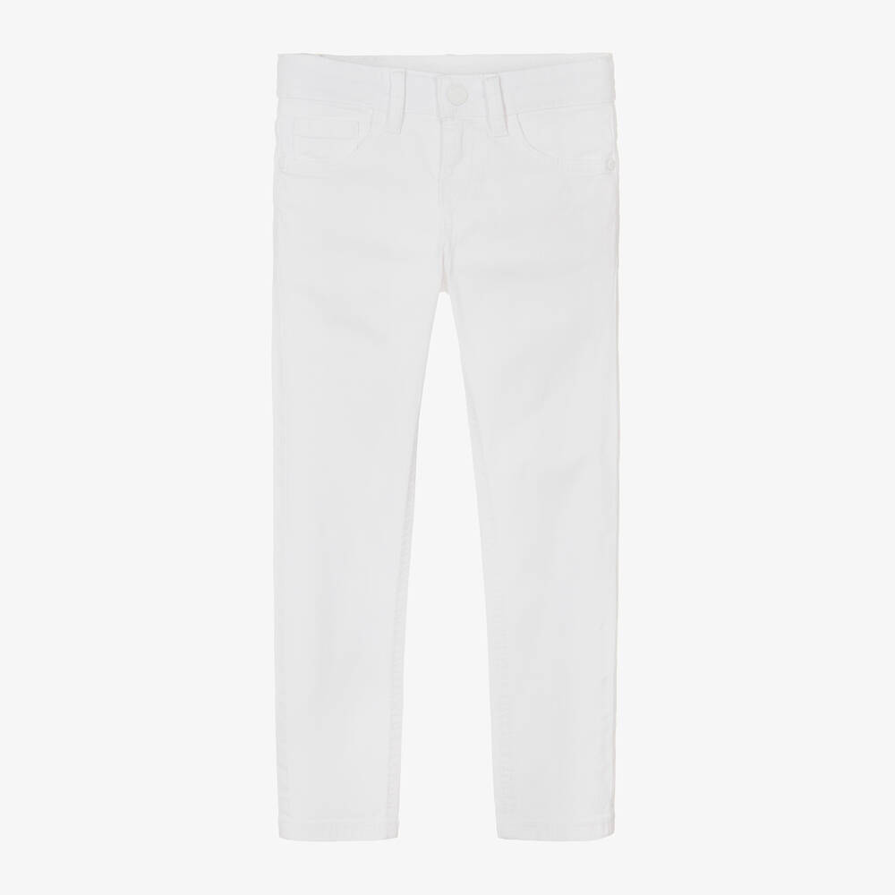 Mayoral-Boys White Cotton Twill Slim Fit Trousers | Childrensalon Outlet