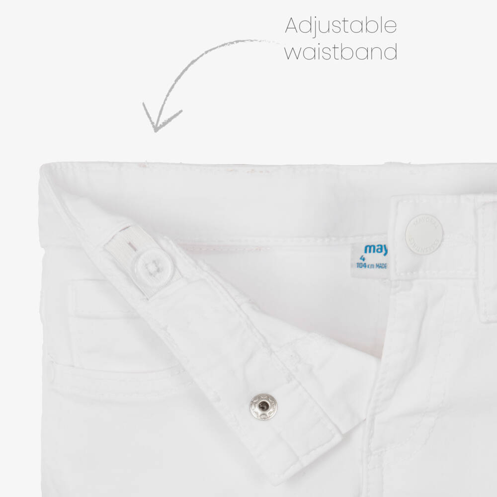 Mayoral-Boys White Cotton Twill Slim Fit Trousers | Childrensalon Outlet