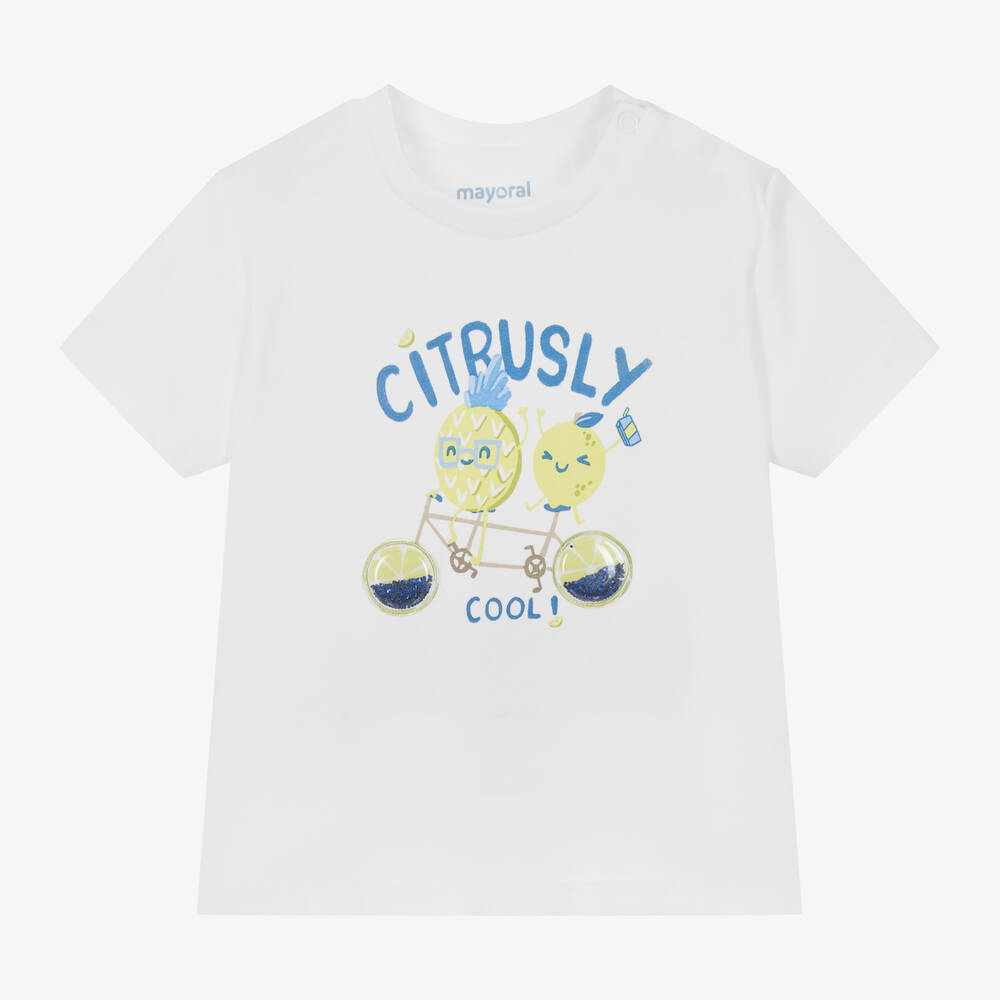 Mayoral-Boys White Fruit Print Cotton T-Shirt | Childrensalon Outlet