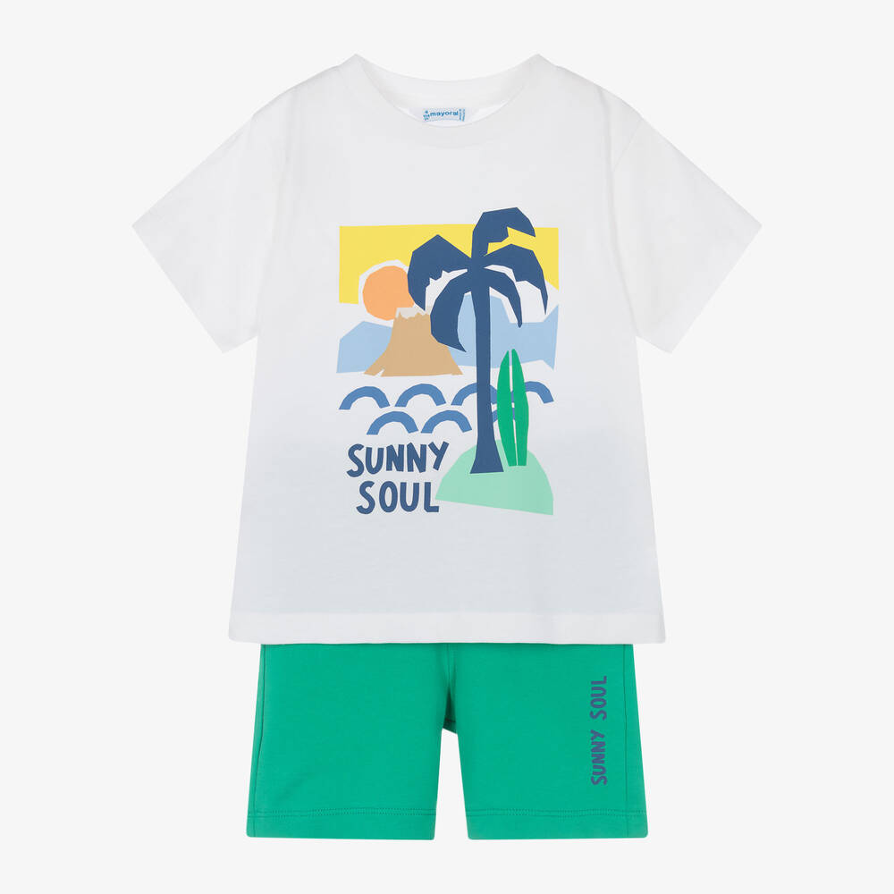 Mayoral-Boys White & Green Cotton Shorts Set | Childrensalon Outlet