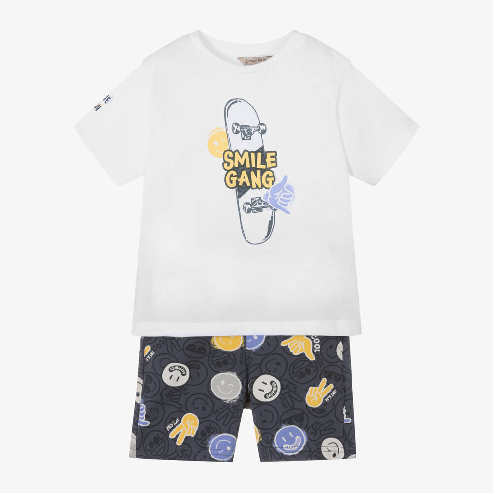Mayoral-Boys White & Grey Cotton Shorts Set | Childrensalon Outlet