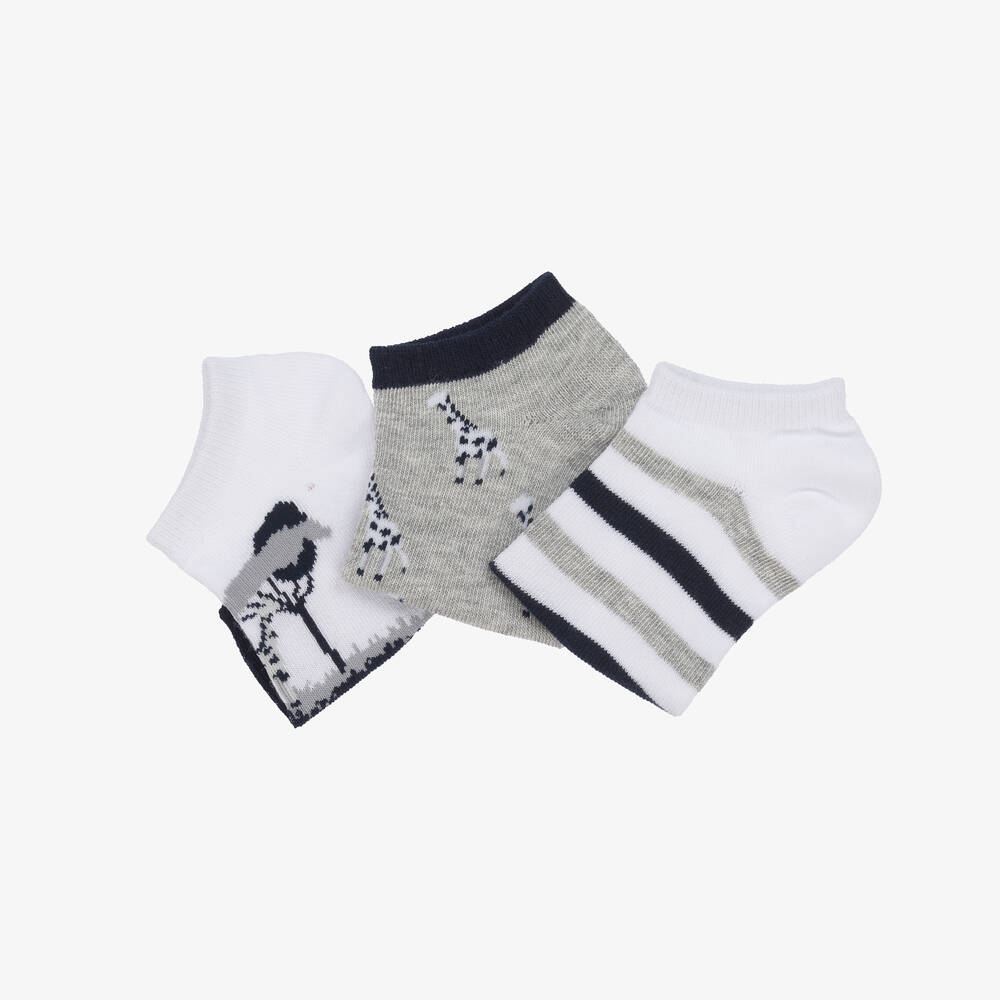 مايورال-جوارب قطن محبوك لون أبيض ورمادي وكحلي (عدد 3) | Childrensalon Outlet