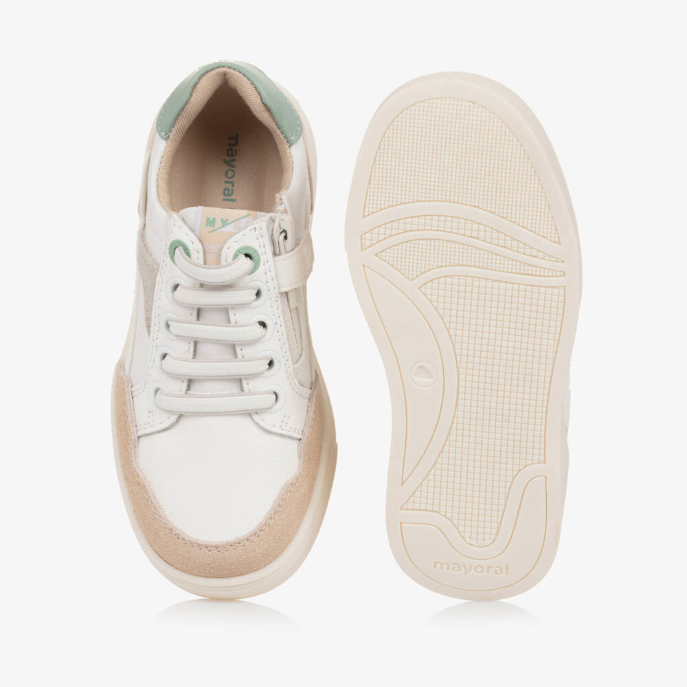 Mayoral-Boys White Leather Pastel Accent Sneakers | Childrensalon Outlet