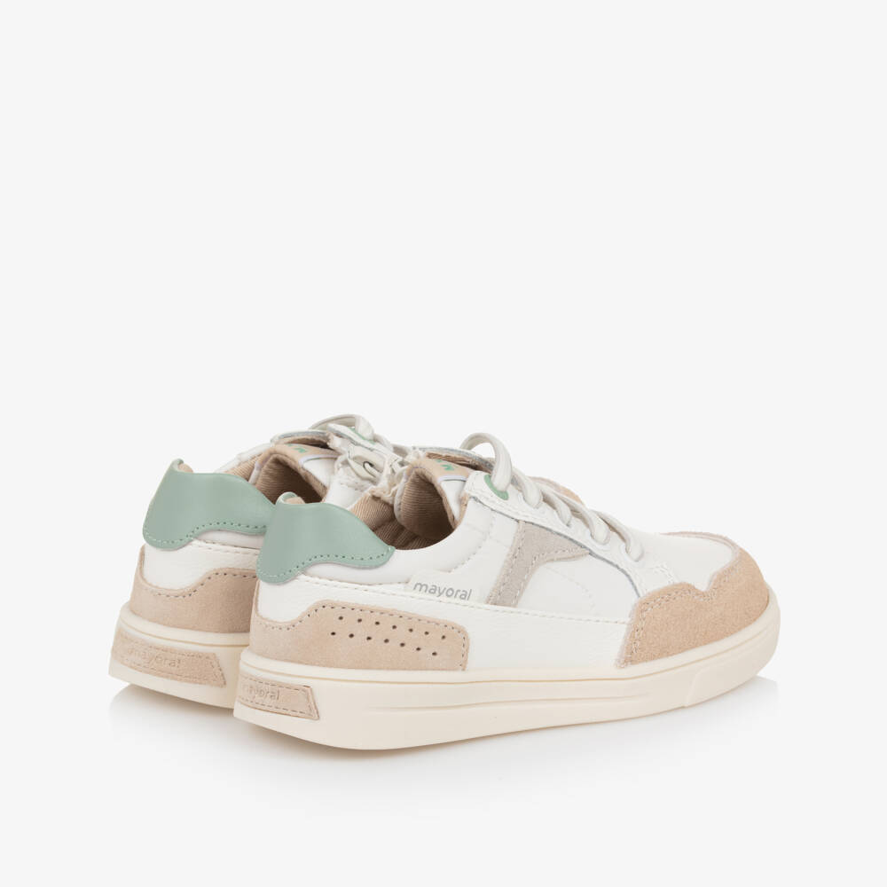 Mayoral-Boys White Leather Pastel Accent Sneakers | Childrensalon Outlet