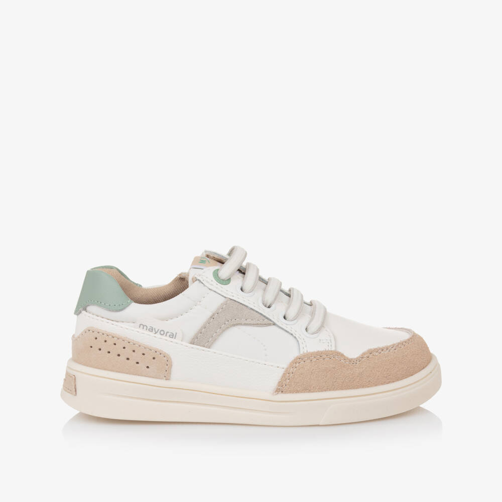 Mayoral-Boys White Leather Pastel Accent Sneakers | Childrensalon Outlet
