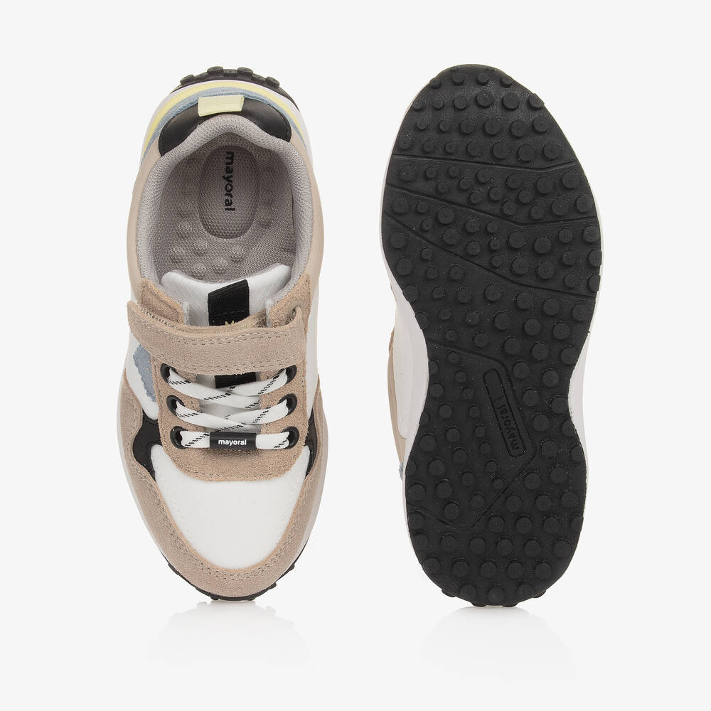 Mayoral-Boys White Leather & Textile Trainers  | Childrensalon Outlet