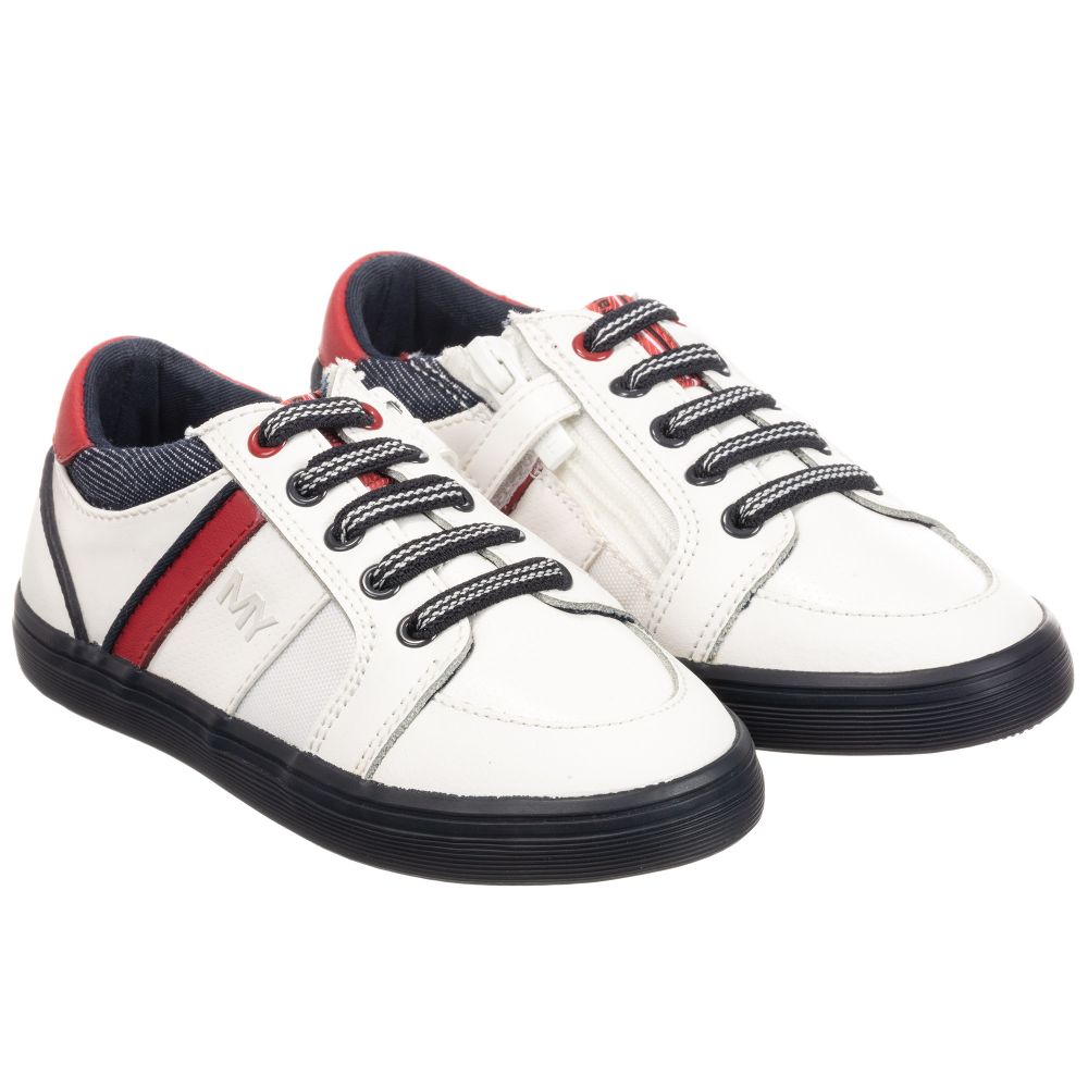 Mayoral - Boys White Leather Trainers | Childrensalon