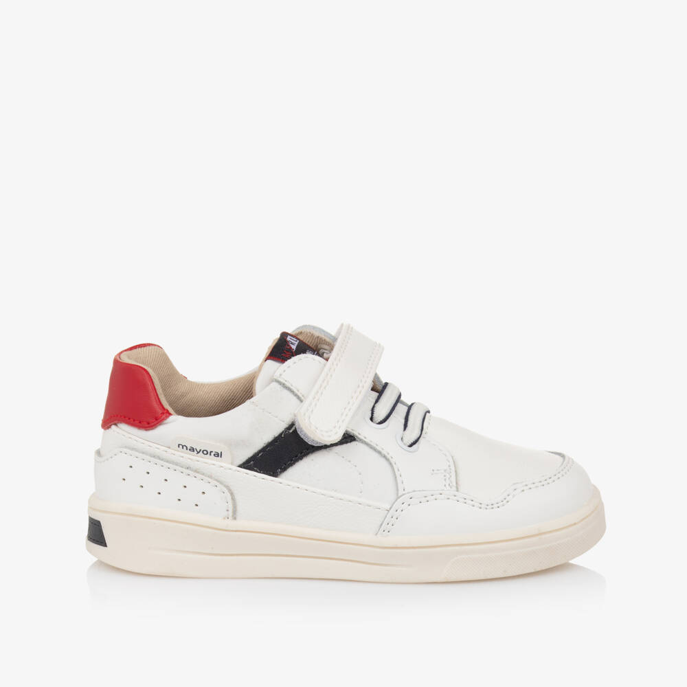 Mayoral-Boys White Leather Velcro Trainers | Childrensalon Outlet